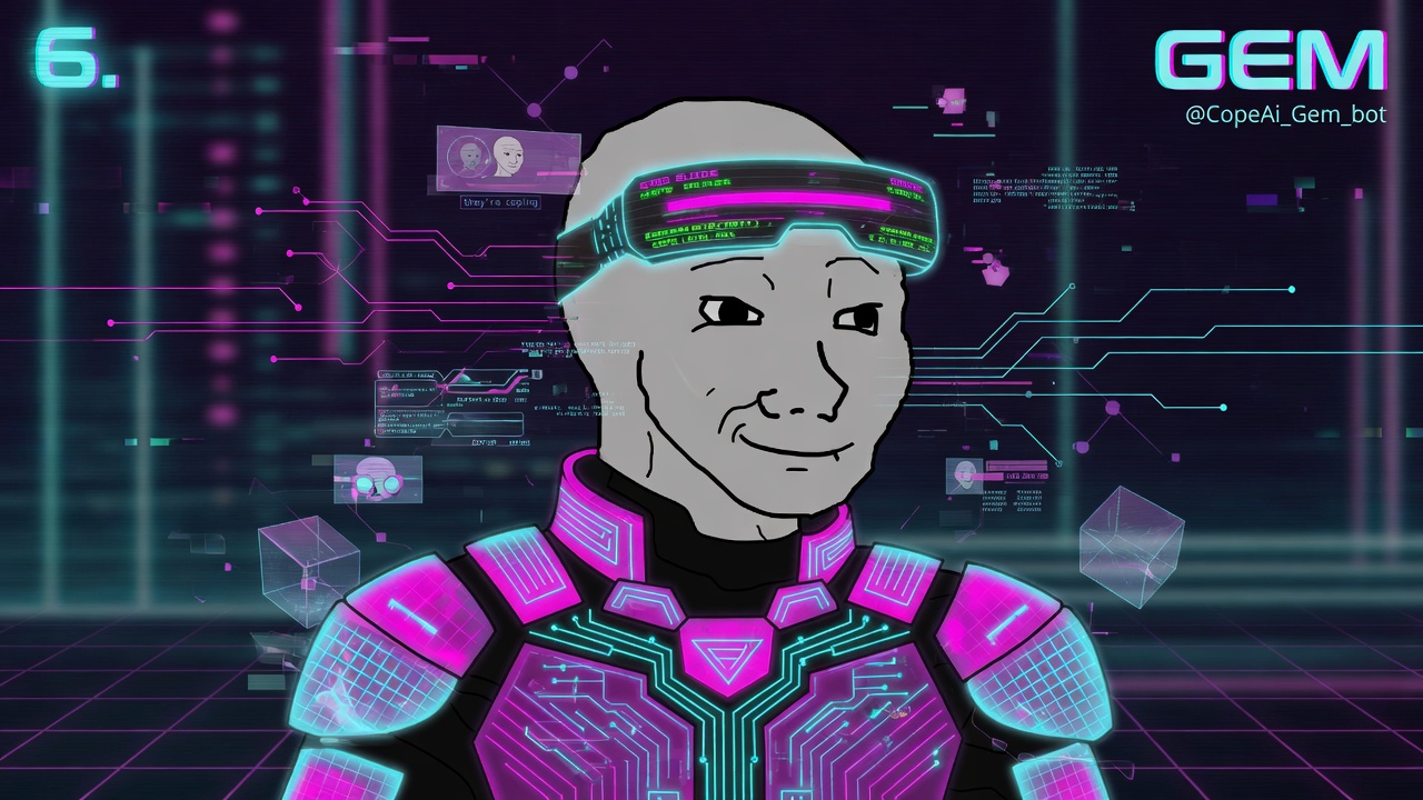 GEM in neon broker armor with holographic panels