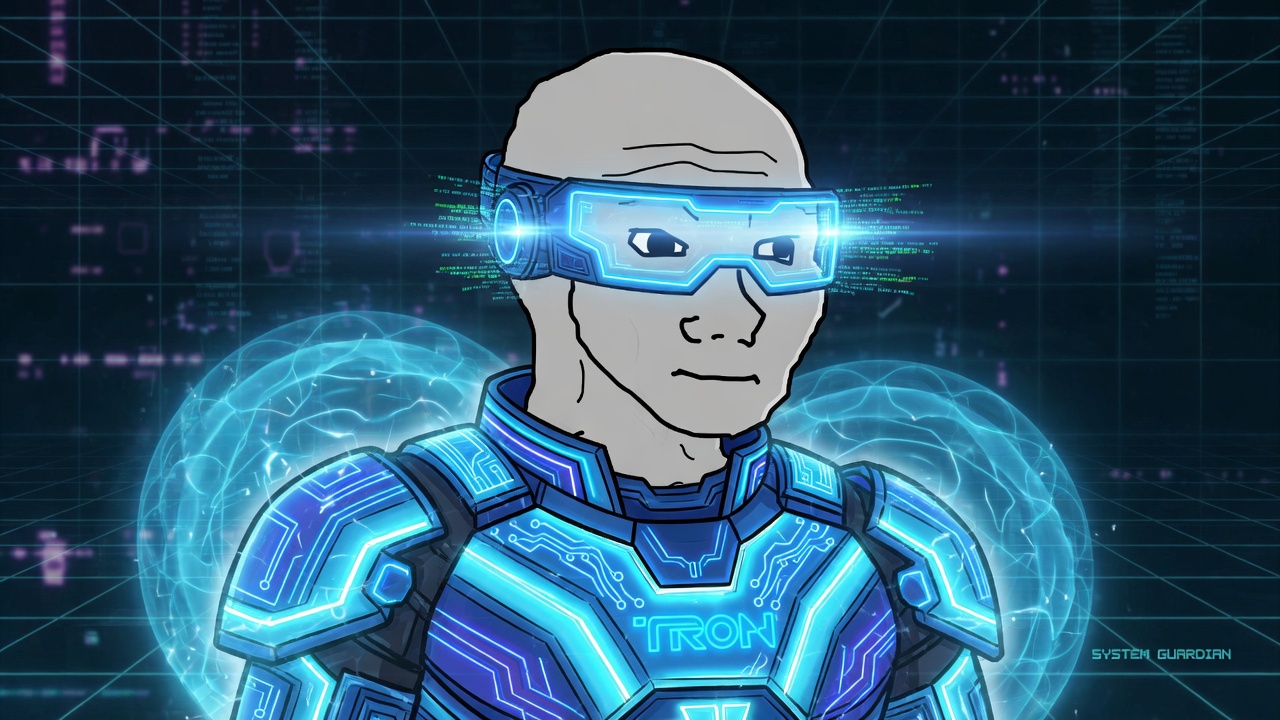 TRON in blue Grid armor with scanning visor